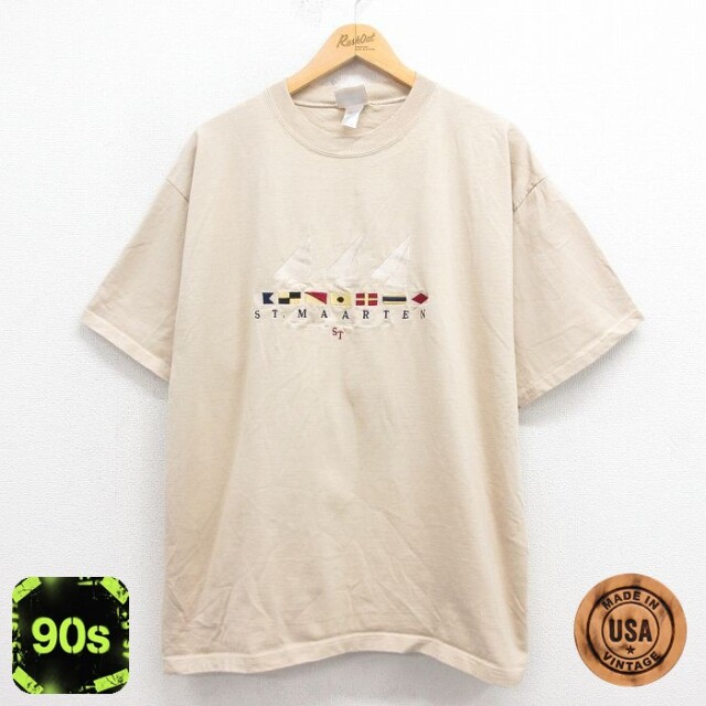 90s 半袖Tシャツ ヨット刺繍 ベージュ XL | 古着