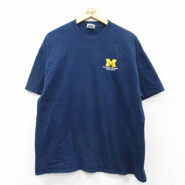 【50%OFF】XL★古着 ヘインズ Hanes 半袖 ビンテージ Tシャツ メンズ 00年代 00s ミシガン コットン クルーネック 紺 ネイビー 25aug27 中古