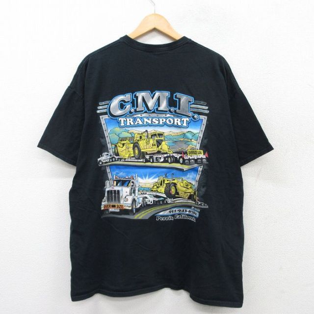 XL★古着 半袖 ビンテージ Tシャツ メンズ 00年代 00s GMI トラック 大きいサイズ コットン クルーネック 黒 ブラック 25aug27 中古