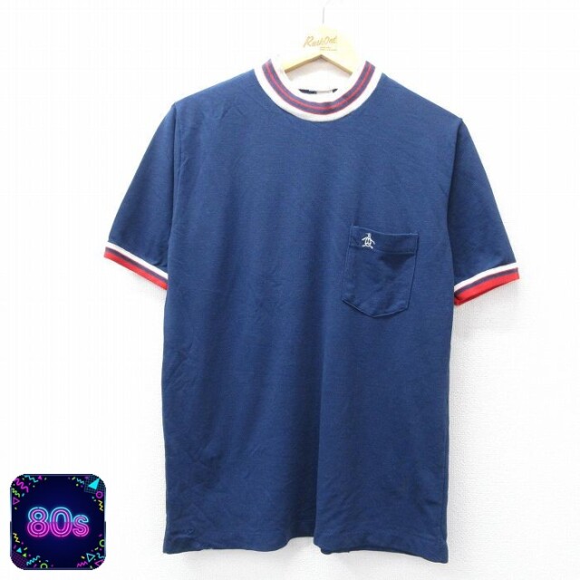 マンシングウェア 80s 半袖Tシャツ 胸ポケット付き ネイビー L | 古着