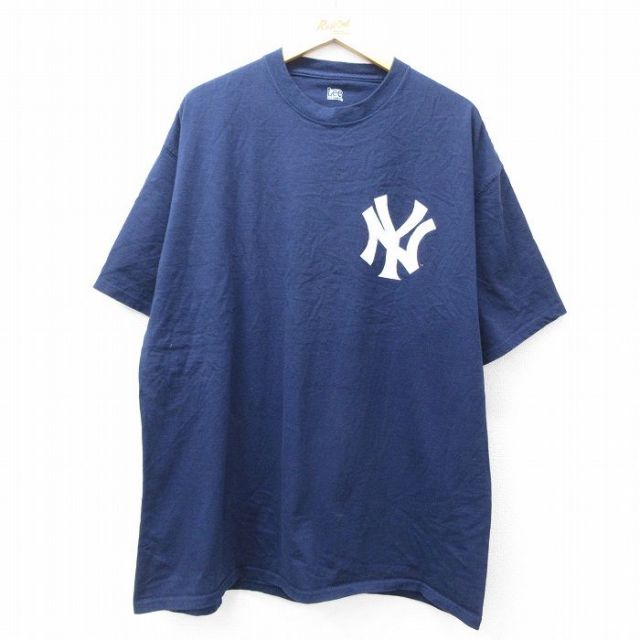 XL★古着 リー Lee 半袖 ビンテージ Tシャツ メンズ 00年代 00s MLB ニューヨークヤンキース ジェイソンジアンビ 25 大きいサイズ ロング丈 コットン クルーネック 紺 ネイビー メジャーリーグ ベースボール 野球 25aug27 中古