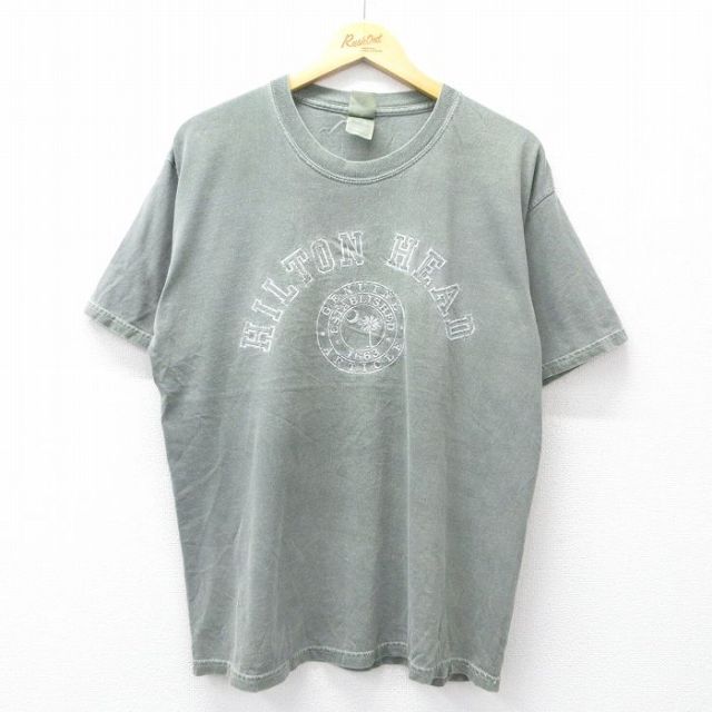 L★古着 半袖 ビンテージ Tシャツ メンズ 00年代 00s HILTON HEAD コットン クルーネック 緑 グリーン 25aug27 中古