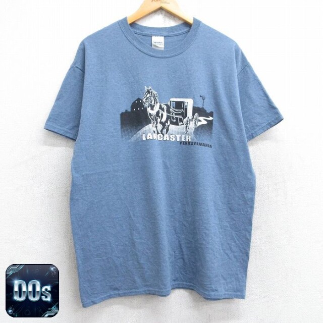 00s 半袖Tシャツ 馬車ランカスター ネイビー L | 古着