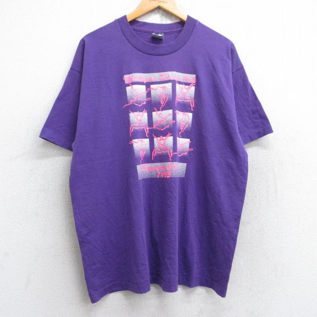 【50%OFF】XL★古着 フルーツオブザルーム 半袖 ビンテージ Tシャツ メンズ 90年代 90s ダンス クルーネック USA製 紫 パープル 25aug28 中古