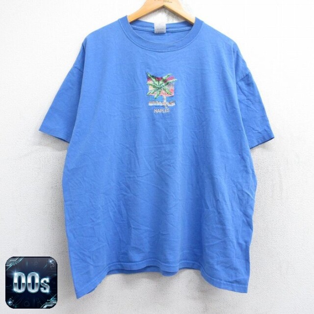 00s 半袖Tシャツ ヤシの木ナポリ刺繍 ネイビー XL | 古着