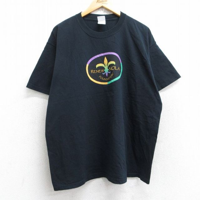 XL★古着 半袖 ビンテージ Tシャツ メンズ 00年代 00s RENEWNOLA 大きいサイズ コットン クルーネック 黒 ブラック 25aug28 中古
