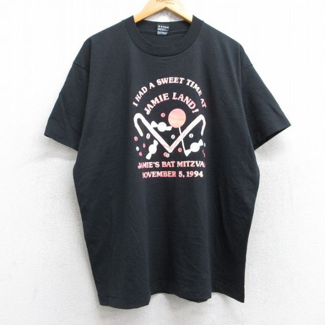 XL★古着 フルーツオブザルーム 半袖 ビンテージ Tシャツ メンズ 90年代 90s キャンディ 大きいサイズ クルーネック USA製 黒 ブラック 【spe】 25aug28 中古