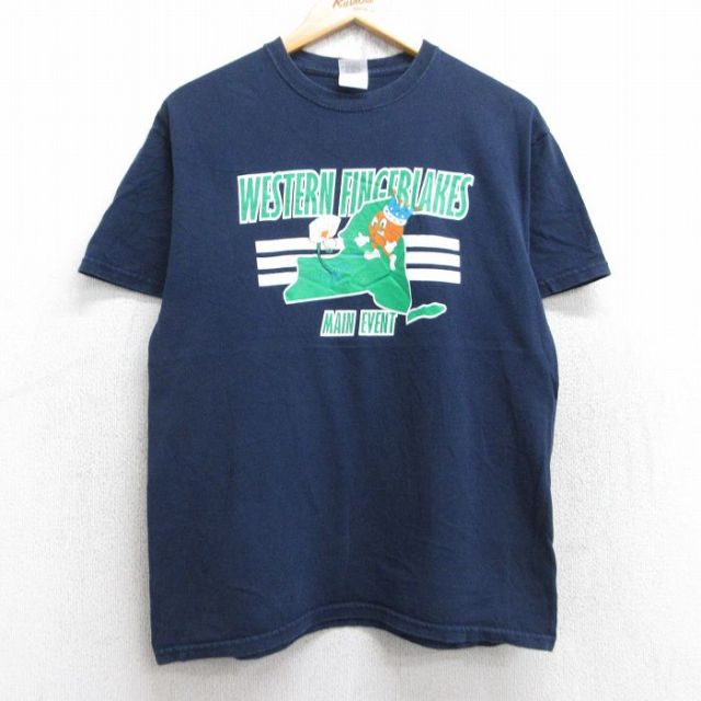 M★古着 半袖 ビンテージ Tシャツ メンズ 00年代 00s フィンガーレイクス バスケットボール コットン クルーネック 紺 ネイビー 25aug28 中古