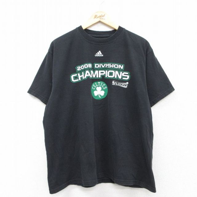 XL★古着 アディダス adidas 半袖 ビンテージ Tシャツ メンズ 00年代 00s NBA ボストンセルティックス コットン クルーネック 黒 ブラック バスケットボール 25aug28 中古