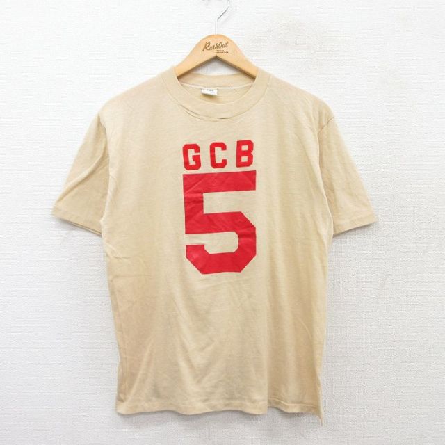 M★古着 スプルース 半袖 ビンテージ Tシャツ メンズ 80年代 80s GCB 5 クルーネック USA製 ベージュ系 カーキ 25aug28 中古
