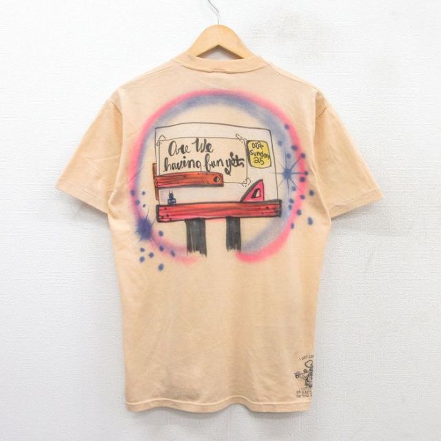 【20%OFF】L★古着 ジャージーズ 半袖 ビンテージ Tシャツ メンズ 80年代 80s ハンドペイント エアブラシ ラットフィンク クルーネック USA製 オレンジ系 【spe】 25aug28 中古