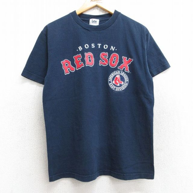 M★古着 リー Lee 半袖 ビンテージ Tシャツ メンズ 00年代 00s MLB ボストンレッドソックス クルーネック 紺 ネイビー メジャーリーグ ベースボール 野球 25aug28 中古
