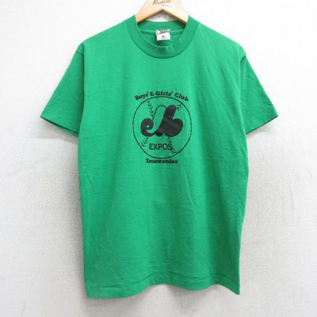 M★古着 フルーツオブザルーム 半袖 ビンテージ Tシャツ メンズ 90年代 90s ベースボール EXPOS クルーネック 緑 グリーン 25aug28 中古