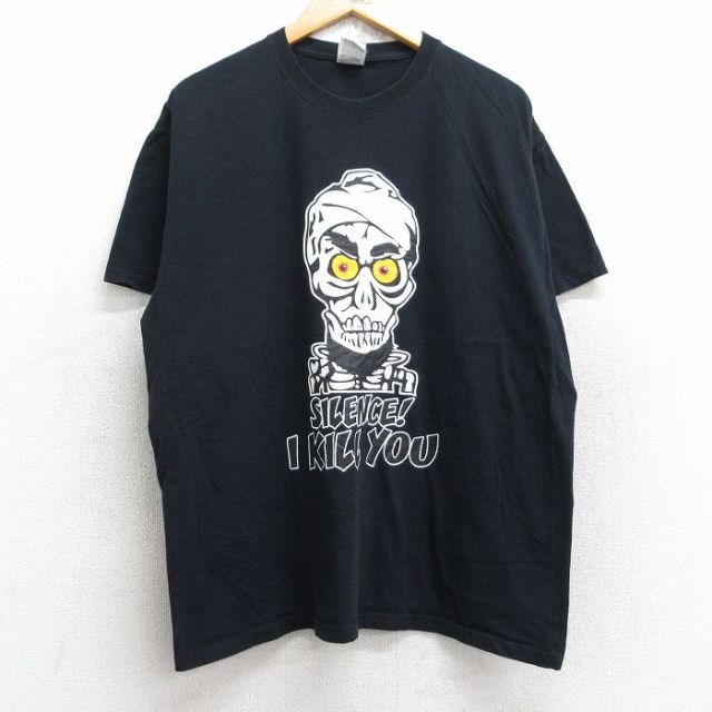 XL★古着 フルーツオブザルーム 半袖 ビンテージ Tシャツ メンズ 00年代 00s スカル コットン クルーネック 黒 ブラック 25aug28 中古