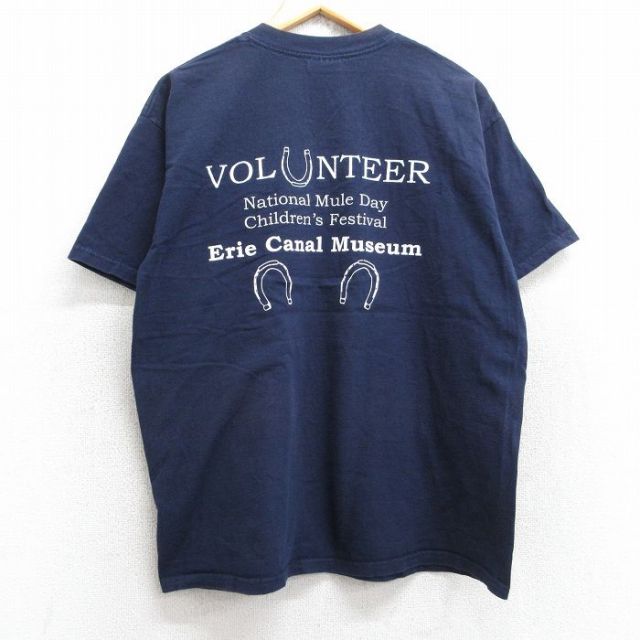 L★古着 半袖 ビンテージ Tシャツ メンズ 00年代 00s エリー 運河博物館 ボランティア コットン クルーネック 紺 ネイビー 25aug28 中古