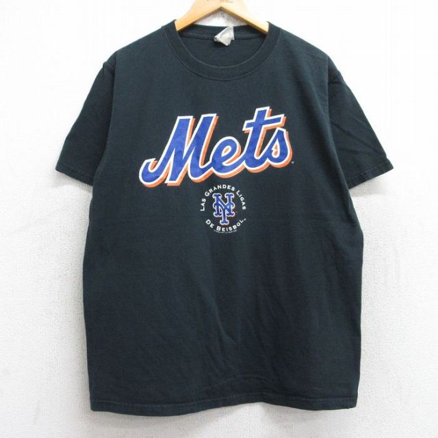 【50%OFF】L★古着 半袖 ビンテージ Tシャツ メンズ 00年代 00s MLB ニューヨークメッツ コットン クルーネック 黒 ブラック メジャーリーグ ベースボール 野球 25aug28 中古