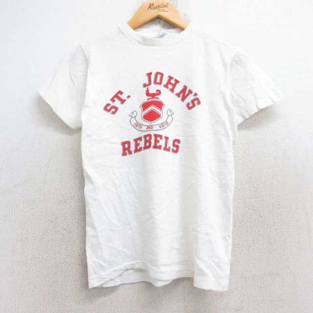 【20%OFF】XS★古着 チャンピオン champion 半袖 ビンテージ Tシャツ メンズ 90年代 90s セントジョンズ REBELS コットン クルーネック USA製 白 ホワイト 【spe】 25aug29 中古