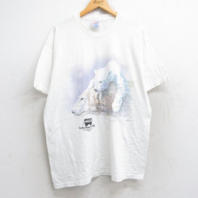 【50%OFF】XL★古着 ヘインズ Hanes 半袖 ビンテージ Tシャツ メンズ 90年代 90s 白クマ ホワイト クルーネック 白 25aug29 中古