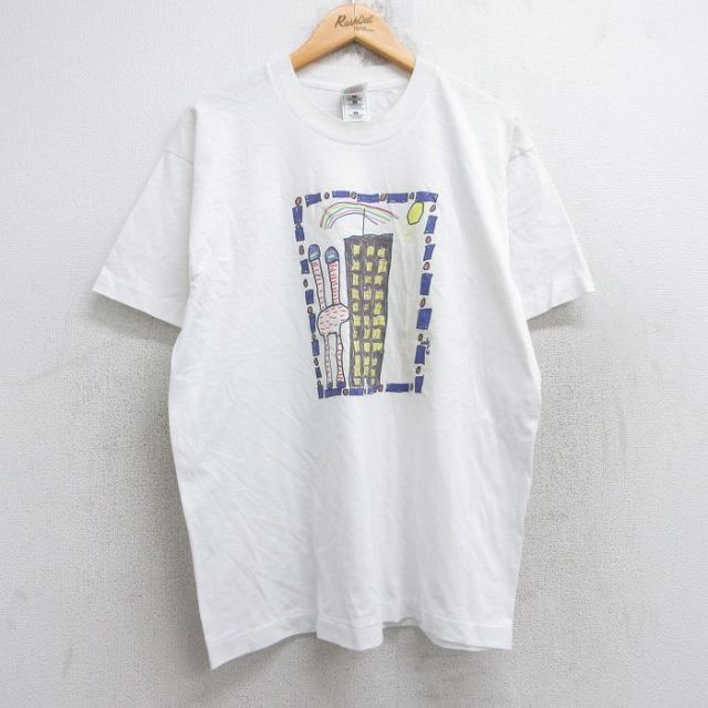 【50%OFF】L★古着 フルーツオブザルーム 半袖 ビンテージ Tシャツ メンズ 90年代 90s ビル クルーネック 白 ホワイト 25aug29 中古