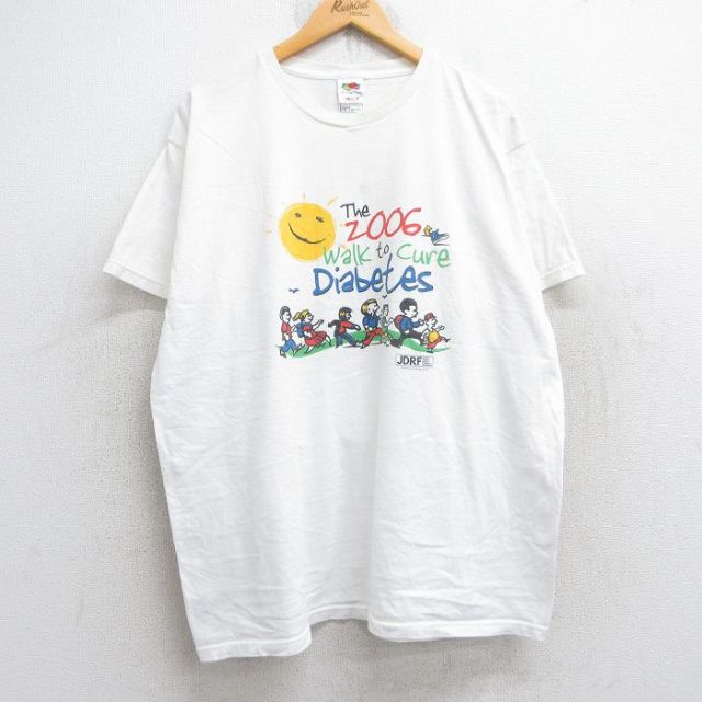 XL★古着 フルーツオブザルーム 半袖 ビンテージ Tシャツ メンズ 00年代 00s 企業広告 ウォーキング 太陽 大きいサイズ コットン クルーネック 白 ホワイト 25aug29 中古