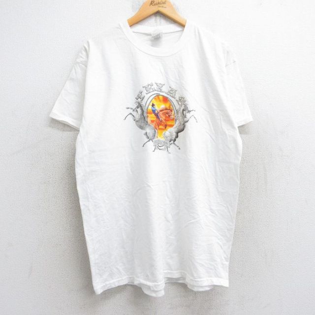 【50%OFF】XL★古着 フルーツオブザルーム 半袖 ビンテージ Tシャツ メンズ 00年代 00s テキサス 馬 カウボーイ コットン クルーネック 白 ホワイト 25aug29 中古