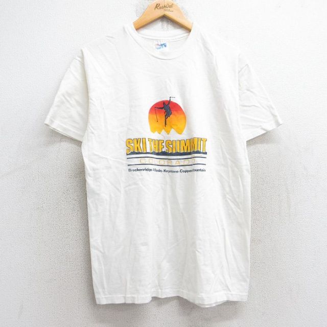 【20%OFF】M★古着 ヘインズ Hanes 半袖 ビンテージ Tシャツ メンズ 80年代 80s スキー コロラド コットン クルーネック USA製 白 ホワイト 25aug29 中古