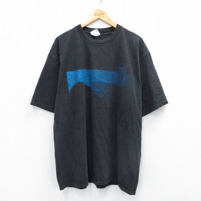 XL★古着 半袖 ビンテージ Tシャツ メンズ 80年代 80s コットン クルーネック 黒 ブラック 25aug30 中古
