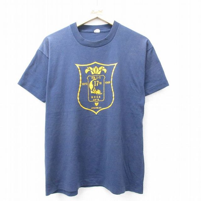 【20%OFF】L★古着 スクリーンスターズ 半袖 ビンテージ Tシャツ メンズ 80年代 80s NHSA 企業広告 クルーネック USA製 紺 ネイビー 25sep01 中古