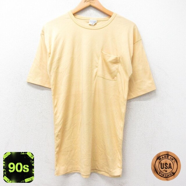 90s 半袖Tシャツ 胸ポケット付き イエロー S | 古着