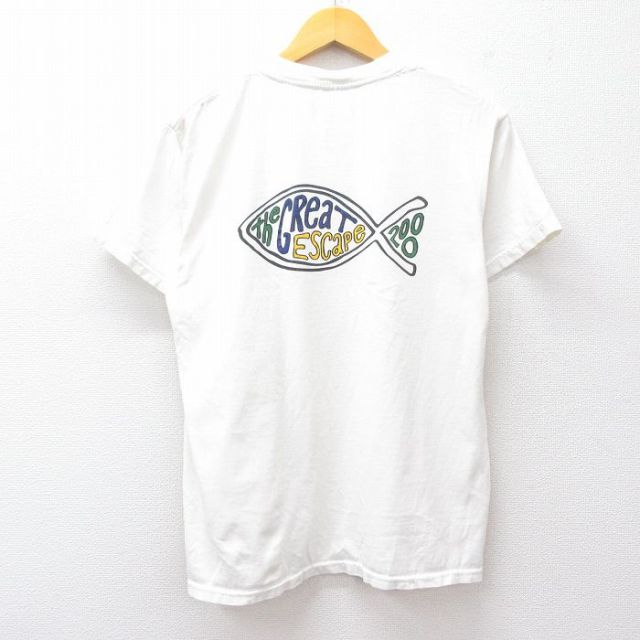 【20%OFF】M★古着 半袖 ビンテージ Tシャツ メンズ 00年代 00s 魚 Great Escape コットン クルーネック 白 ホワイト 25sep01 中古