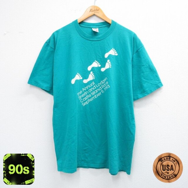 ジャージーズ 90s 半袖Tシャツ 足跡 グリーン XL | 古着