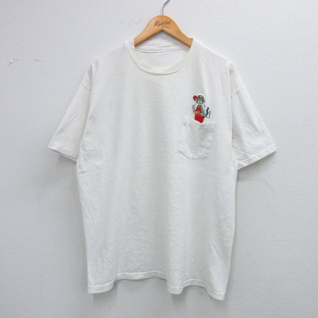 【20%OFF】XL★古着 半袖 ビンテージ Tシャツ メンズ 90年代 90s 男の子 胸ポケット付き クルーネック 白 ホワイト 25sep01 中古