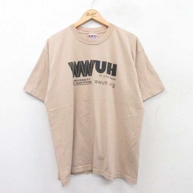 XL★古着 半袖 ビンテージ Tシャツ メンズ 00年代 00s ラジオ ハートフォールド 大学 コットン クルーネック USA製 ベージュ カーキ 25sep01 中古