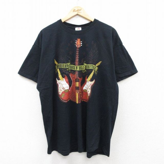 XL★古着 フルーツオブザルーム 半袖 ビンテージ Tシャツ メンズ 00年代 00s ギター 大きいサイズ コットン クルーネック 黒 ブラック 25sep01 中古