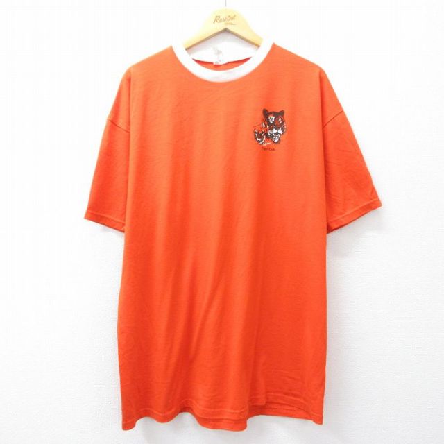 XL★古着 半袖 ビンテージ Tシャツ メンズ 80年代 80s タイガー ホーイスカウト 大きいサイズ ロング丈 クルーネック USA製 オレンジ 【spe】 25sep02 中古
