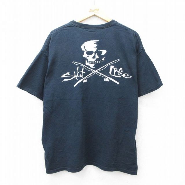 【20%OFF】XL★古着 半袖 ビンテージ Tシャツ メンズ 00年代 00s スカル SALTLIFE 胸ポケット付き 大きいサイズ コットン クルーネック 黒 ブラック 25sep02 中古