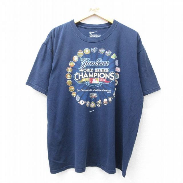 【20%OFF】XL★古着 ナイキ NIKE 半袖 ビンテージ Tシャツ メンズ 00年代 00s MLB ニューヨークヤンキース 大きいサイズ コットン クルーネック 紺 ネイビー メジャーリーグ ベースボール 野球 25sep02 中古