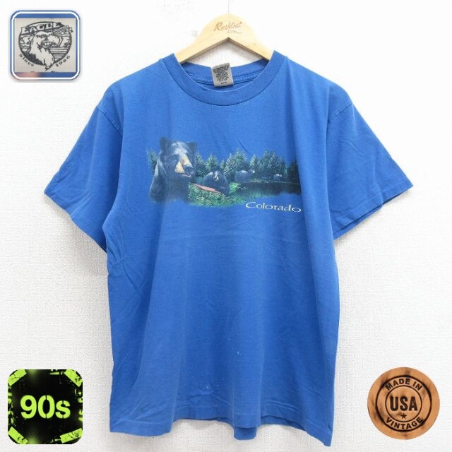 【20%OFF】90s 半袖Tシャツ クマ ブルー メンズL相当 | 古着