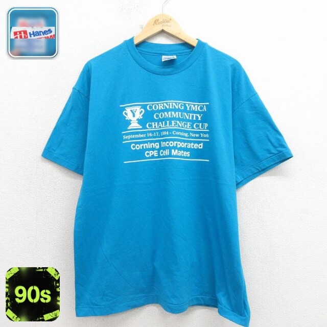 ヘインズ 90s 半袖Tシャツ YMCA ブルー メンズXL相当 | 古着
