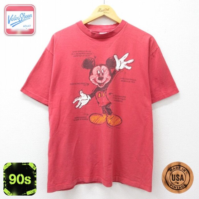 【20%OFF】ディズニー 90s 半袖Tシャツ ミッキー レッド メンズL相当 | 古着