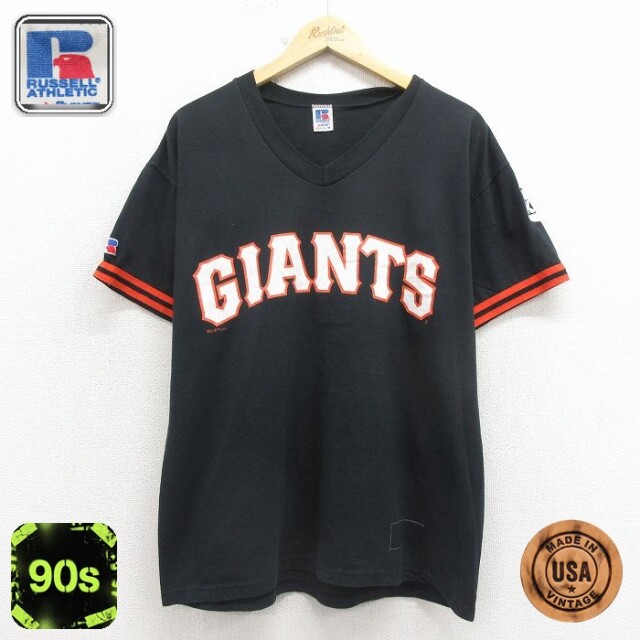 【20%OFF】ラッセル 90s 半袖Tシャツ ニューヨークジャイアンツ ブラック メンズL相当 | 古着