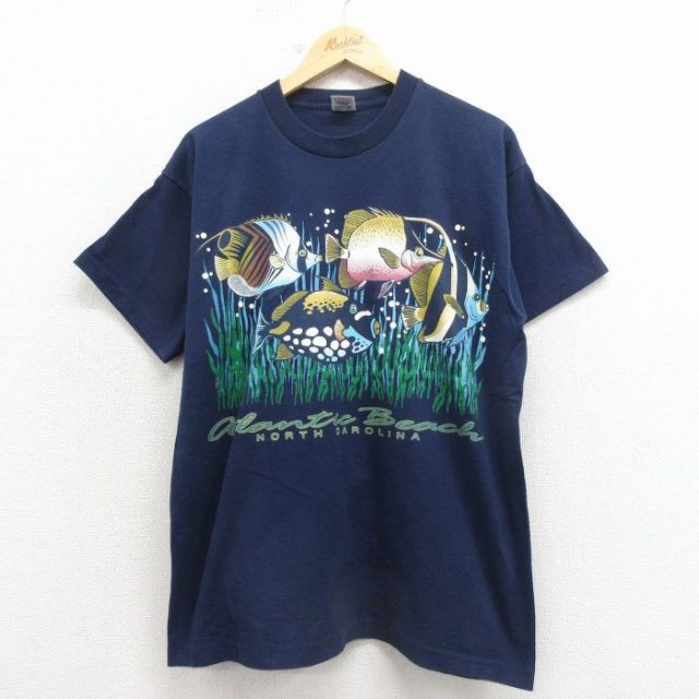 フルーツオブザルーム 90s 半袖Tシャツ 魚 ネイビー メンズXL相当 | 古着