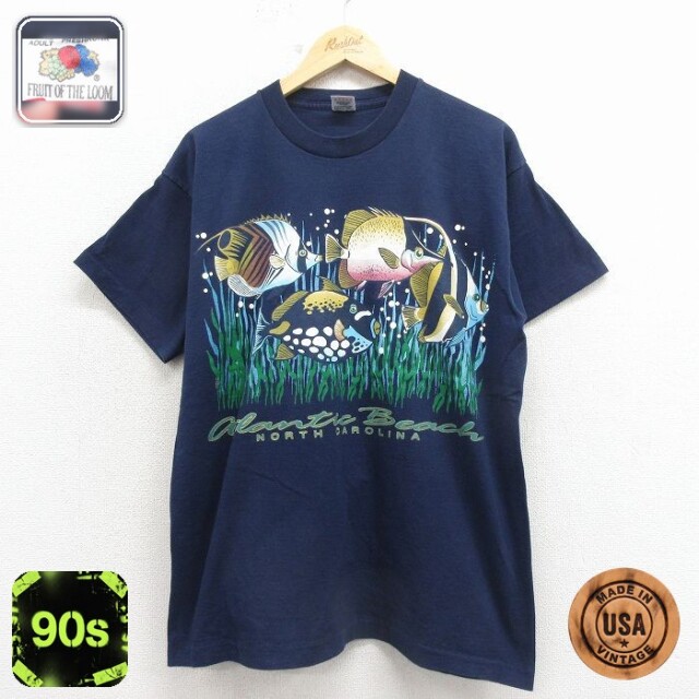【20%OFF】フルーツオブザルーム 90s 半袖Tシャツ 魚 ネイビー メンズXL相当 | 古着
