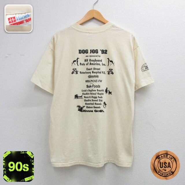 ヘインズ 90s 半袖Tシャツ DOG JOG ベージュ メンズXL相当 | 古着