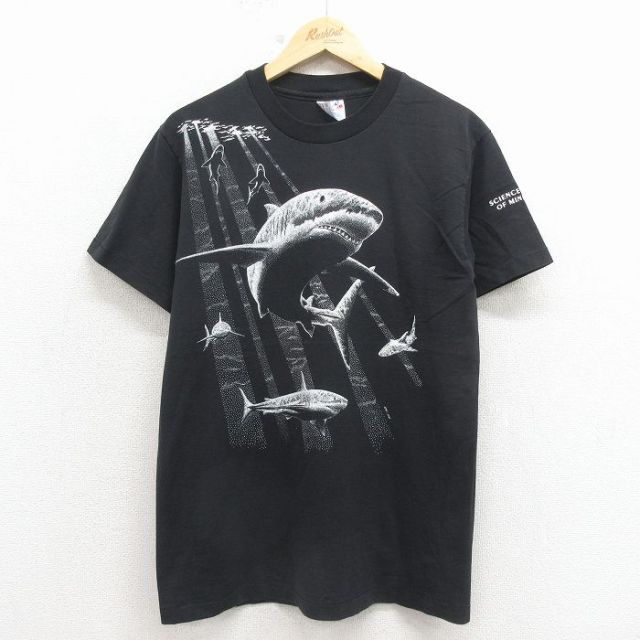 ヘインズ 90s 半袖Tシャツ サメ ブラック メンズM相当 | 古着