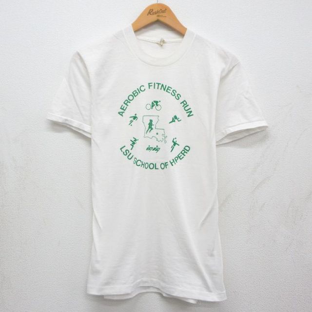 スクリーンスターズ 80s 半袖Tシャツ AEROBIC FITNESS RUN ホワイト メンズM相当 | 古着