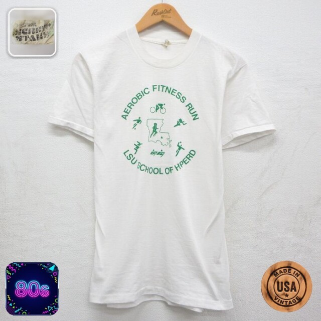 スクリーンスターズ 80s 半袖Tシャツ AEROBIC FITNESS RUN ホワイト メンズM相当 | 古着