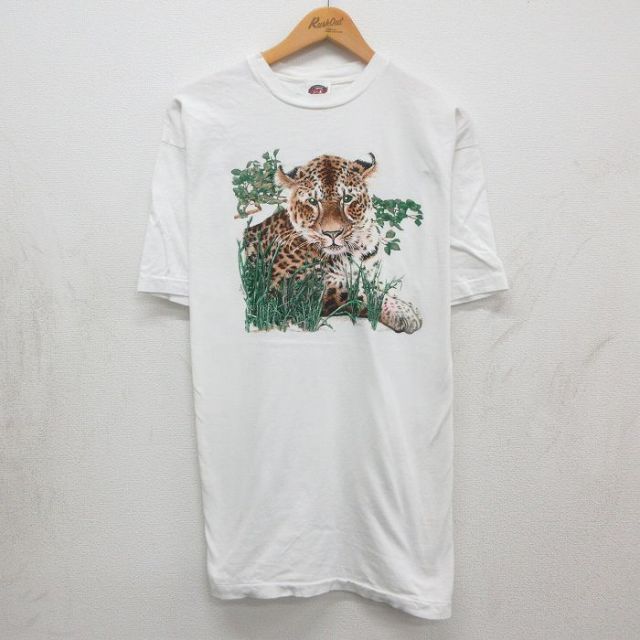 90s 半袖Tシャツ ヒョウ ホワイト メンズXL相当 | 古着