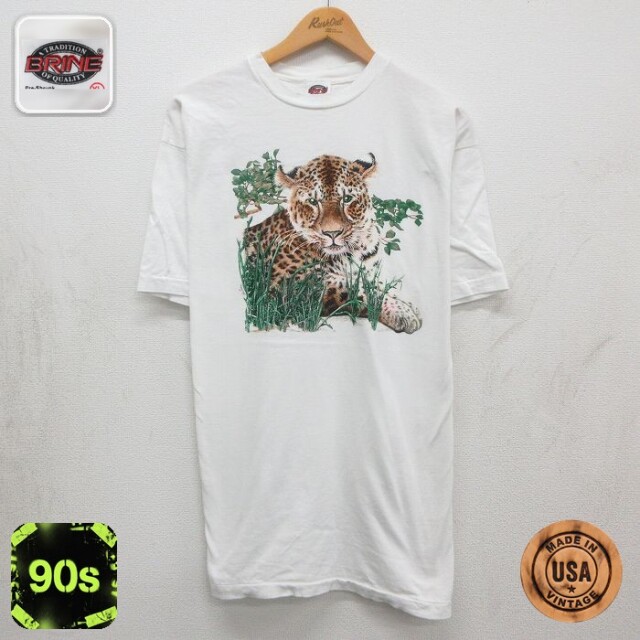 90s 半袖Tシャツ ヒョウ ホワイト メンズXL相当 | 古着