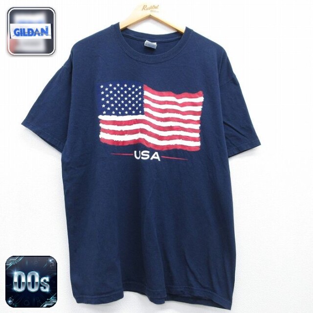 00s 半袖Tシャツ 星条旗 ネイビー メンズXL相当 | 古着